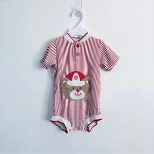 Vintage Pride N Joy Striped Bear Baseball Red White Baby Onesie Size 18 Months